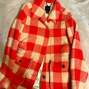J. Crew Women's WOOL Red Buffalo Plaid Pea Coat
